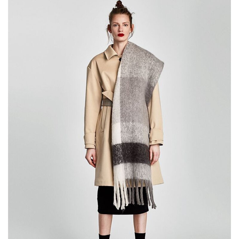 Shawl Factory - OEM Women's Plaid Tassels Thick Winter Warm