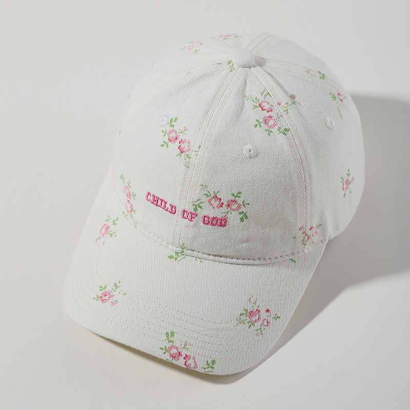 Duckbill Cap Supplier - OEM Korean Style Cream Floral 3D Embroidery