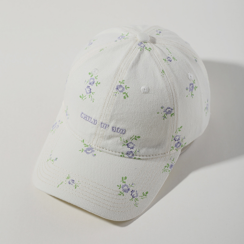 Duckbill Cap Supplier - OEM Korean Style Cream Floral 3D Embroidery