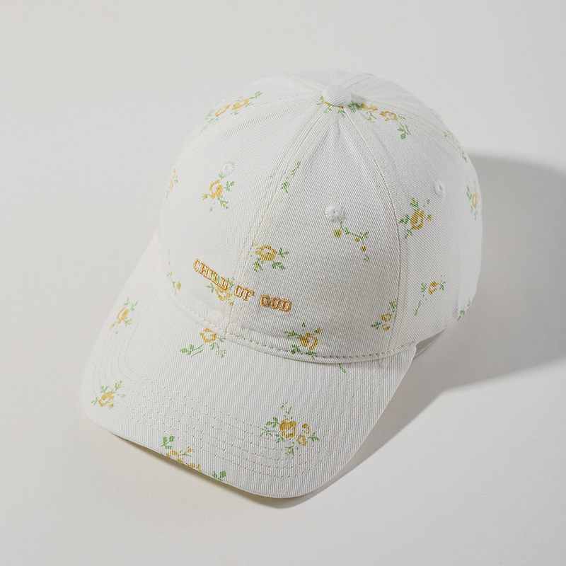 Duckbill Cap Supplier - OEM Korean Style Cream Floral 3D Embroidery