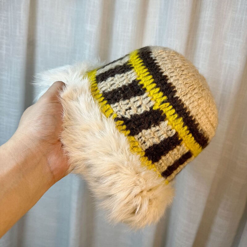 Knitted Hat Factory - OEM Women's Colorful Rabbit Hair Argyle Pattern