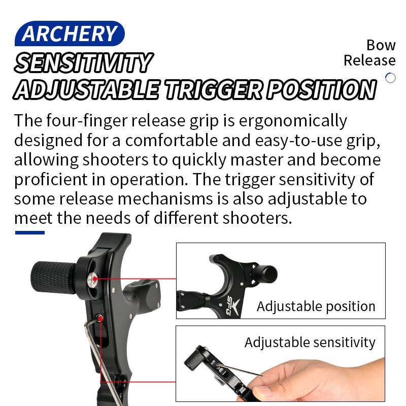 Bow Release Factory - 4 Finger Aluminum Alloy 360° Rotatable Caliper Thumb