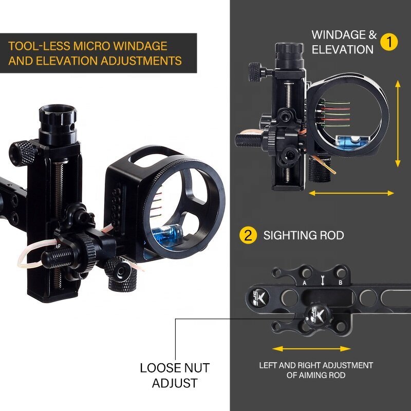 Bow Sights Factory - Aluminum Compound Pulley 5 Pin 6X/8X 1.75 Scope Lens