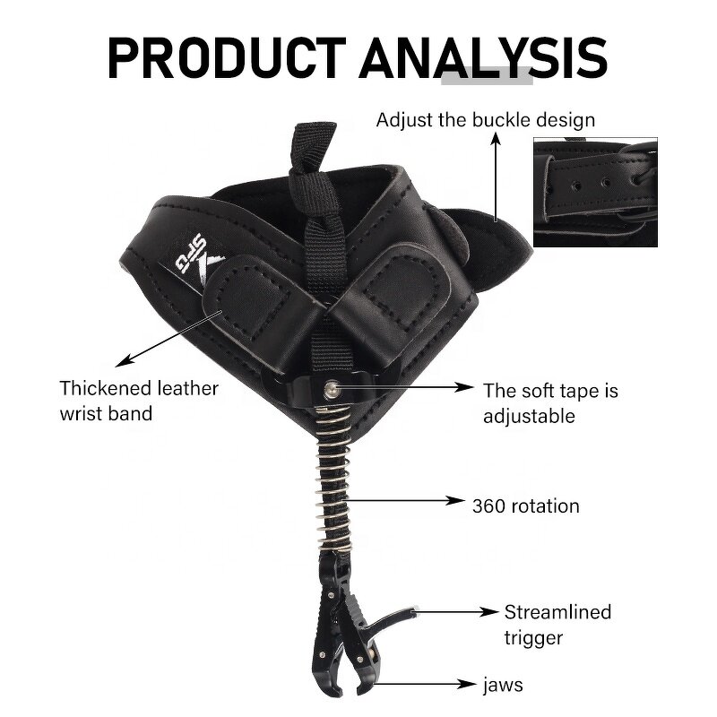 Compound Bow Release Aid Factory - Right Hand PU Leather Adjusted Wrist