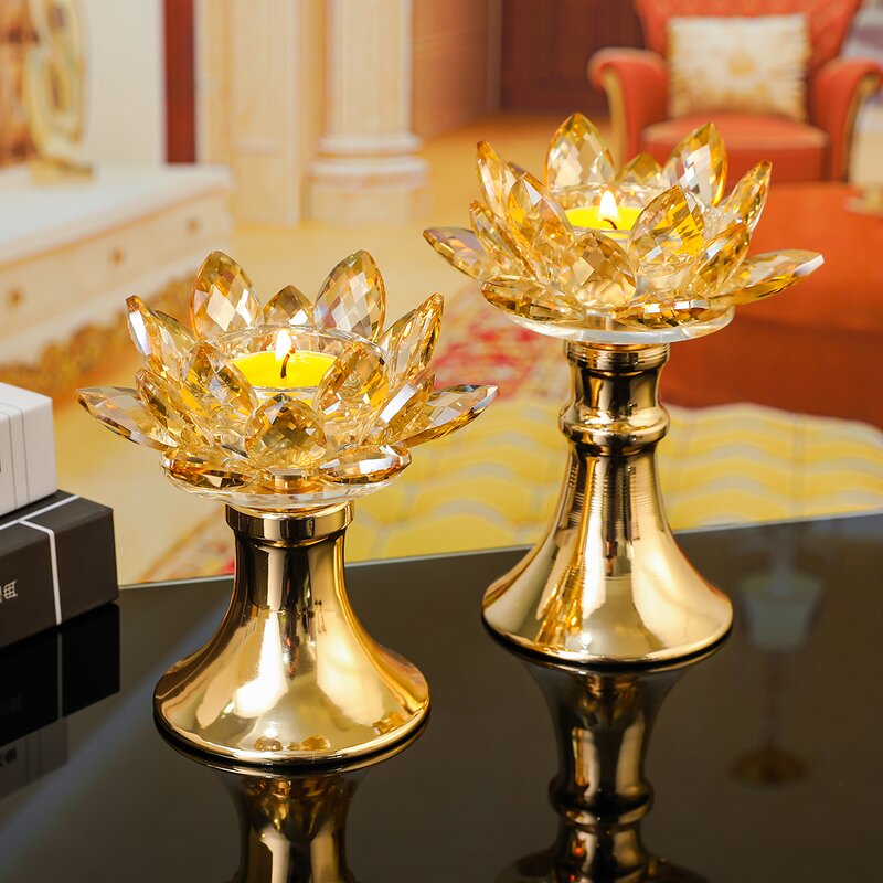 Crystal Candlestick Factory - OEM Wholesale European Lotus Flower Gold