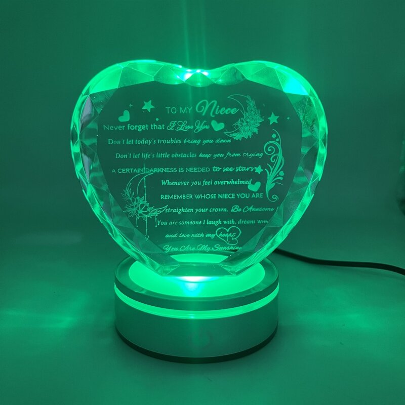 Crystal Heart Manufacturer - OEM Laser Engraving K9 with Colorful Light