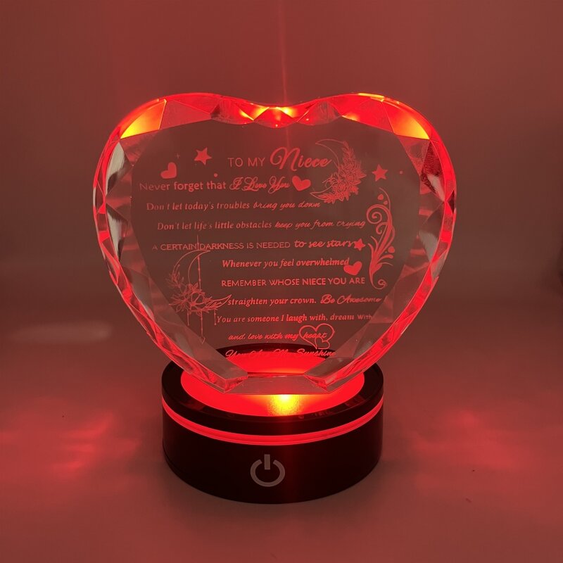 Crystal Heart Manufacturer - OEM Laser Engraving K9 with Colorful Light