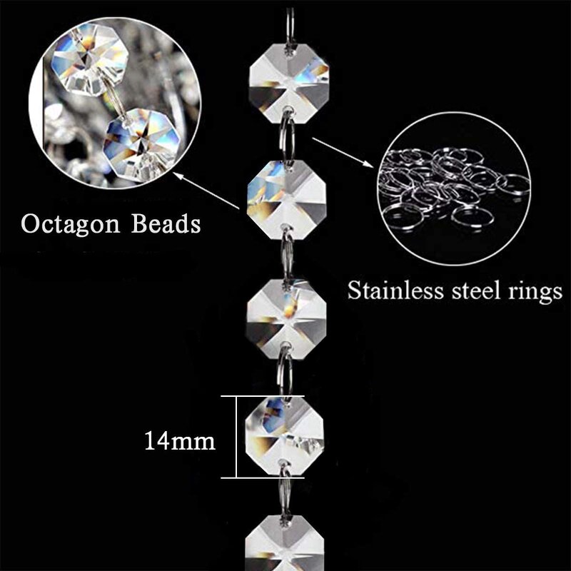 Crystal Beads Chain Supplier - OEM Hanging 14mm Clear Octagon Lamp Garland