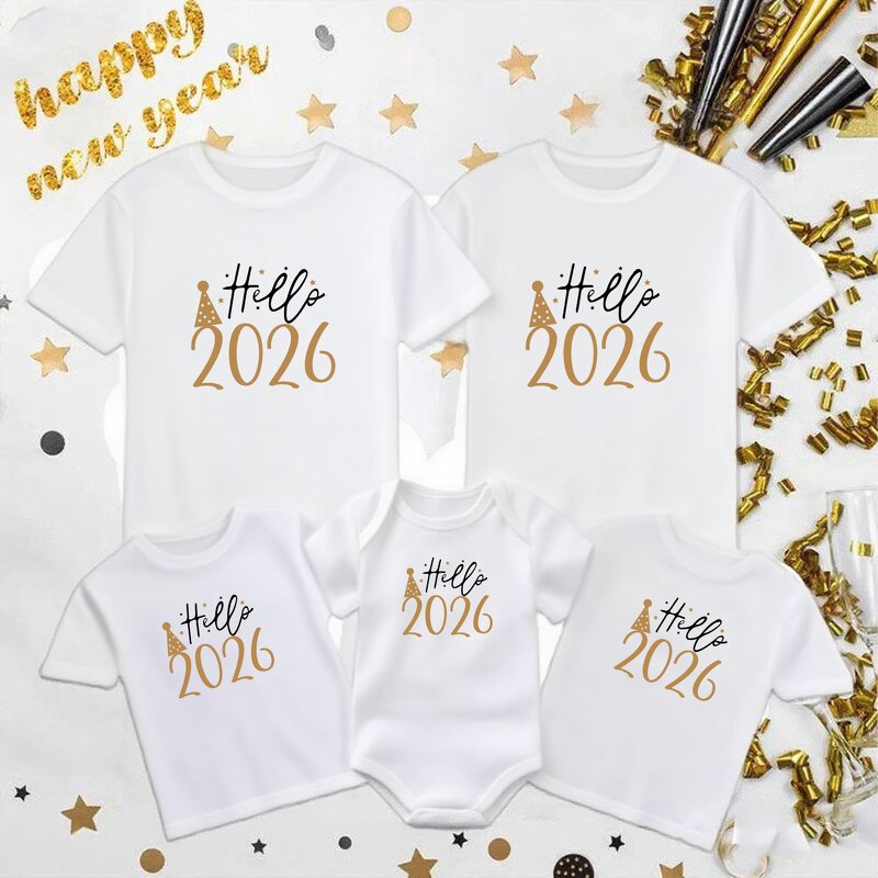 Family T-Shirt Supplier - OEM Hello 2026 Matching Happy New Year