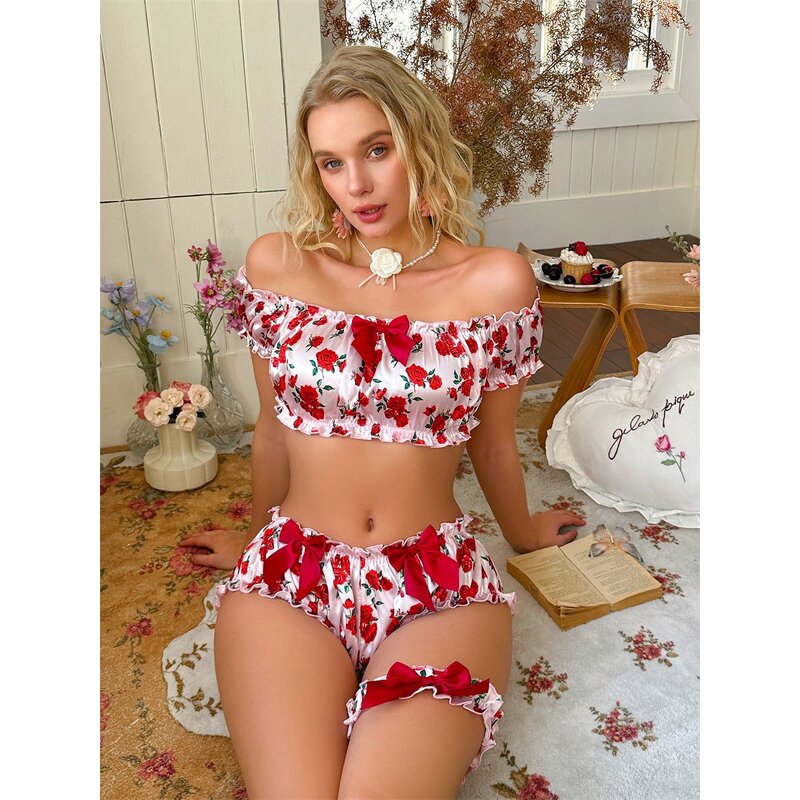 Sleepwear Set Manufacturer - OEM A3503 Women's Rose Flower Short Set