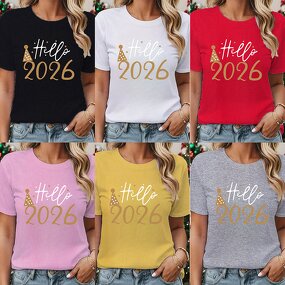 T-Shirt Manufacturer - OEM Hello 2026 Family Matching Christmas