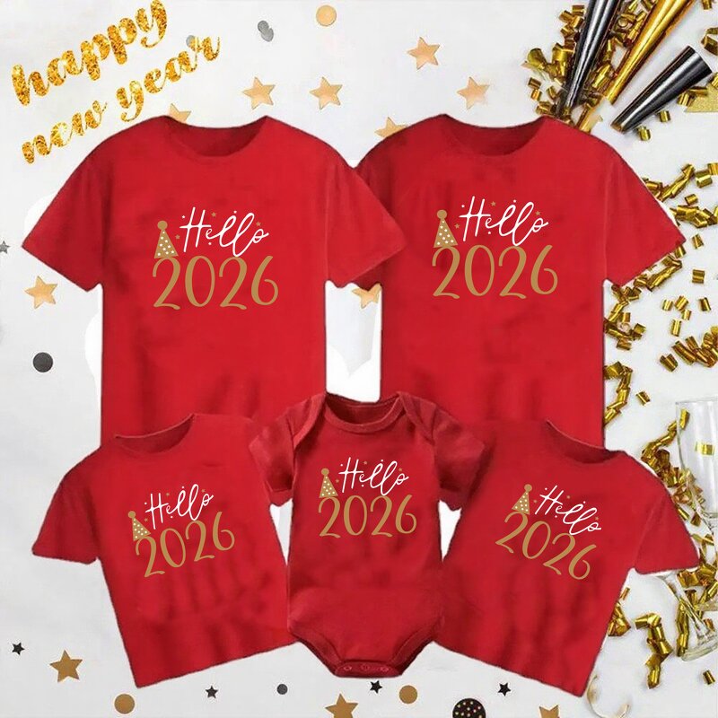 Family T-Shirt Supplier - OEM Hello 2026 Matching Happy New Year