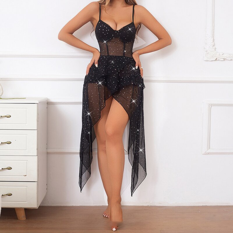 Lingerie Dress Factory - OEM AC6602 Rhinestone Mesh Corset Bustier