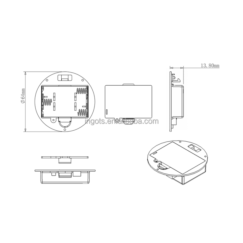 Battery Holder Factory - Custom Circle White Embedded 3V 2AA Panel Mounted