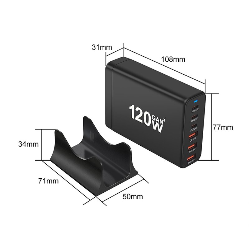 Charger Supplier - 120W GaN High Power Desktop Fast Charger 3+3 Port