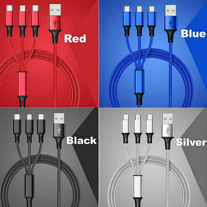 USB Cable Manufacturer - 3 in 1 Nylon Braid Fast Charging Cable