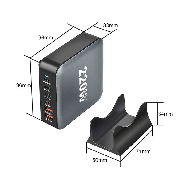 Charger Manufacturer - 220W GaN 4 Port Type C Desktop Universal Fast Charger
