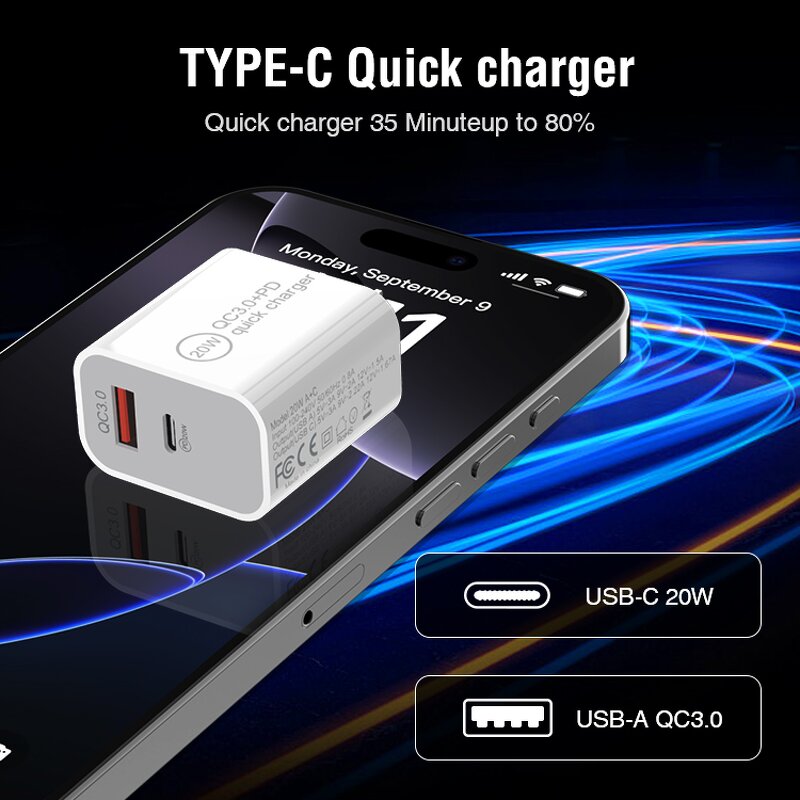 Charger Manufacturer - 20W Dual Port QC3.0 PD Fast Wall Charger