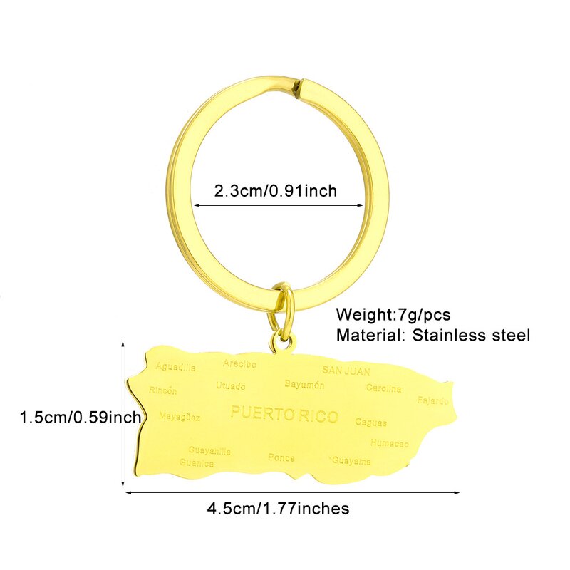 Country Flag Keychain Factory - 18K Gold Plated Puerto Rico Flag Charm Keychain
