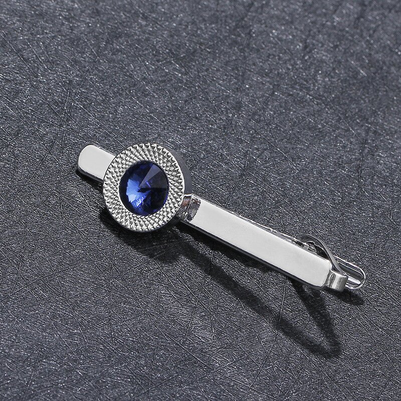 Cufflink Tie Clip Set Factory - Fashion Blue Zircon Cufflinks Wedding Gift Set