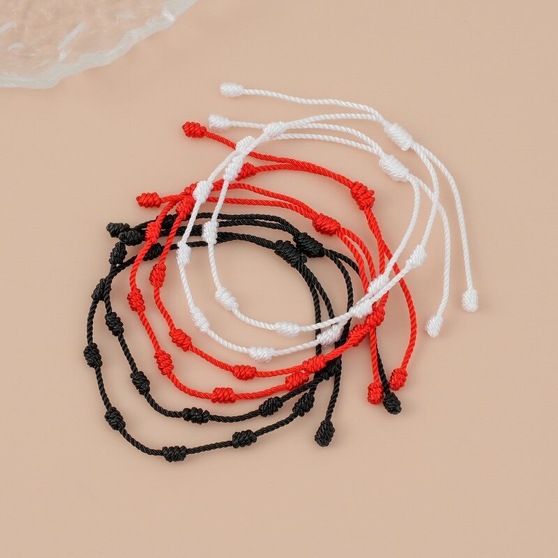 Macrame Anklet Factory - Handmade Lucky 7 Knots Red Black Cord Friendship Couple