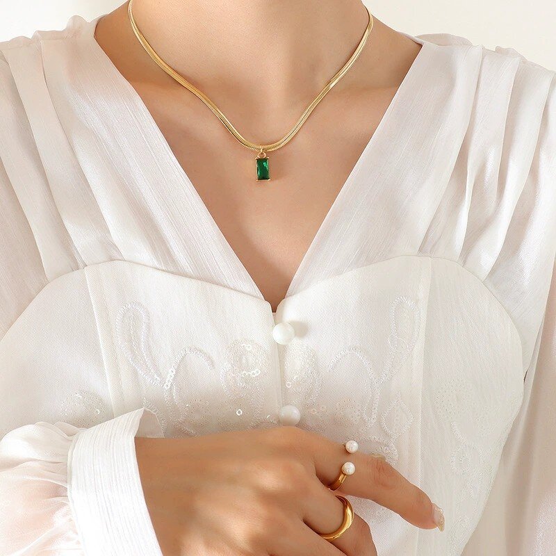 Jewelry Set Factory - Green Emerald 18K Gold Necklace Earrings Wedding Gift