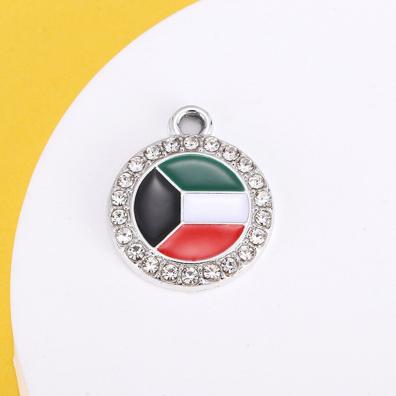 Kuwait Flag Charm Factory - Silver Enamel Kuwait Flag Rhinestone Crystal DIY