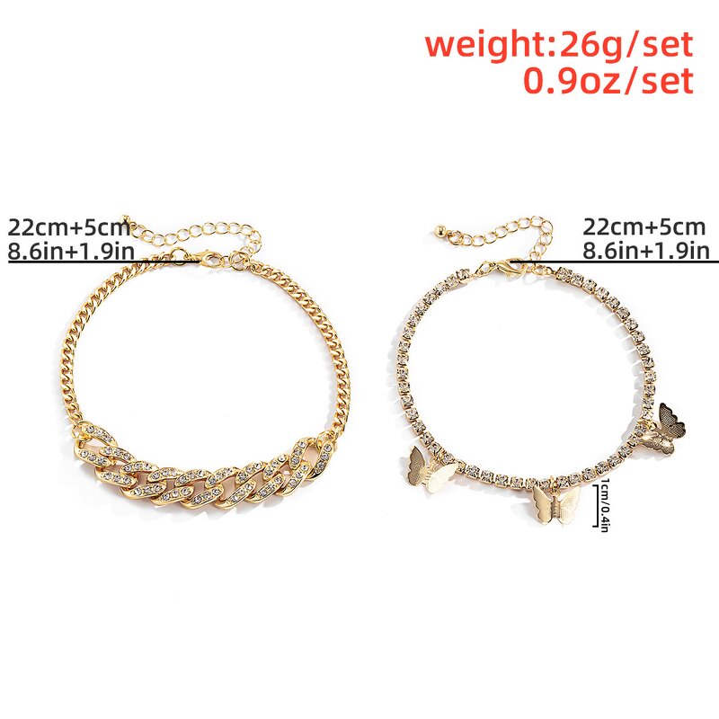 Cuban Link Anklet Factory - Lady Silver 18k Gold Bling Crystal Cuban Link Chain