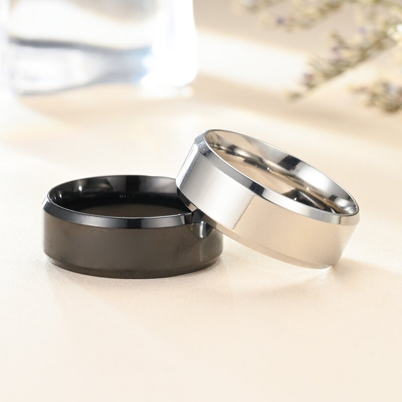Bevel Edge Ring Factory - 8mm Stainless Steel Gold Blue Silver Black Plate Simple