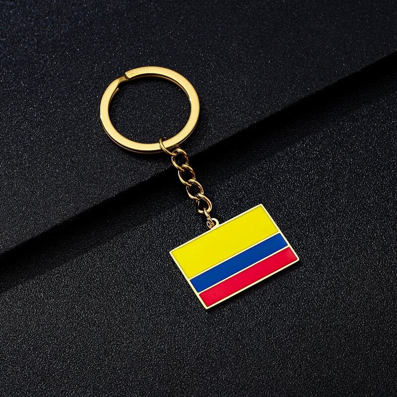 Country Flag Keychain Factory - 18K Gold Plated Colombia Flag Enamel Keyring