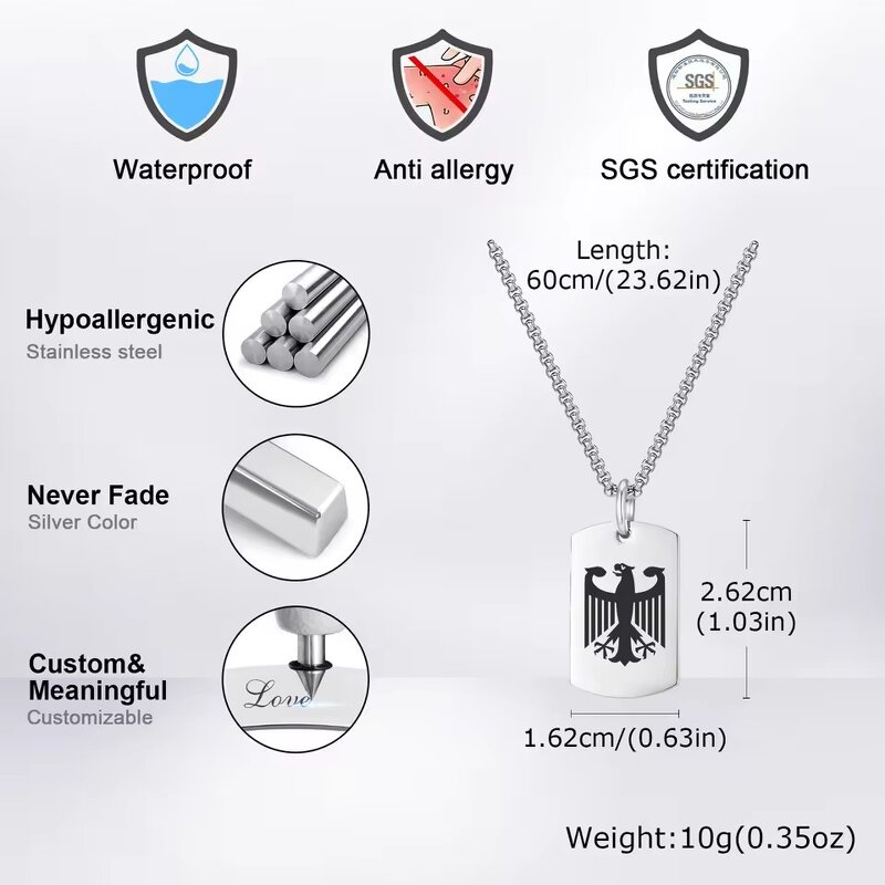 Dog Tag Necklace Factory - Stainless Steel Germany National Emblem Eagle Design