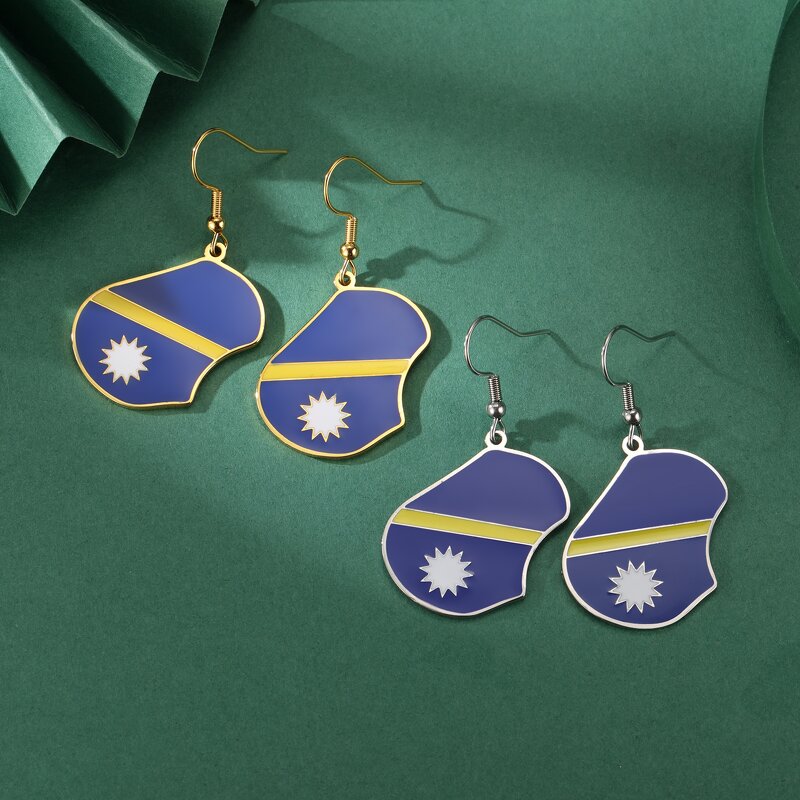 Country Flag Earrings Factory - Waterproof Stainless Steel Enamel Republic of Nauru