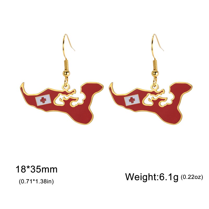 Country Flag Earrings Factory - Waterproof Stainless Steel Enamel Kingdom of Tonga