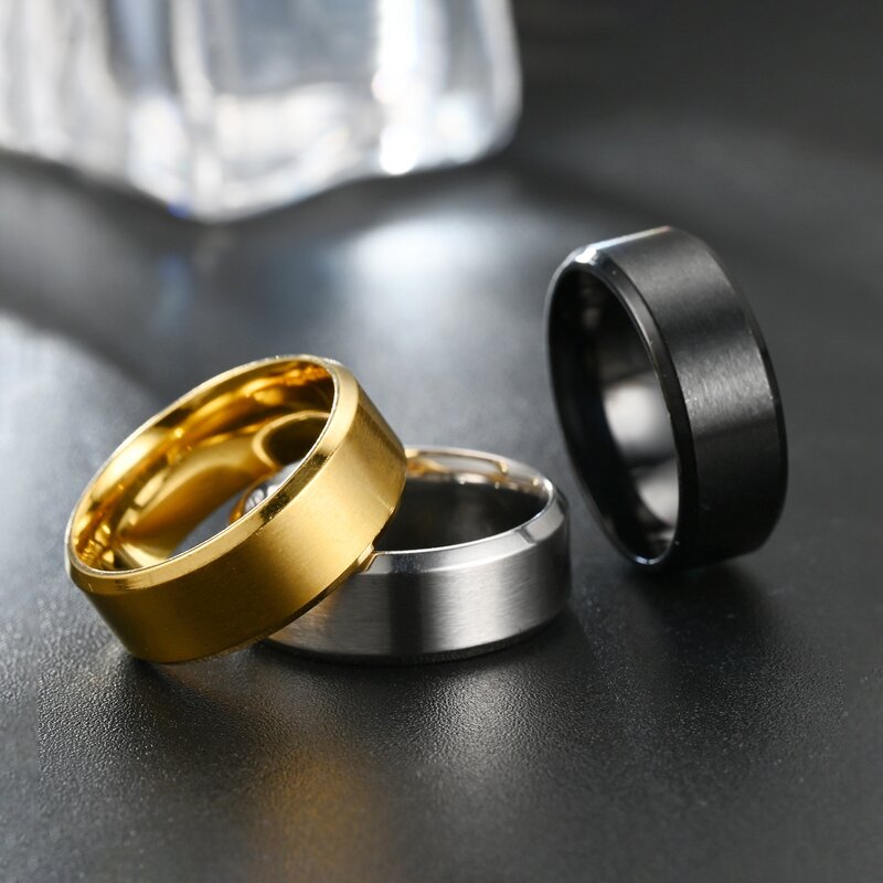 Matte Finish Ring Factory - 8mm Stainless Steel Bevel Edge Brushed Matte Engagement