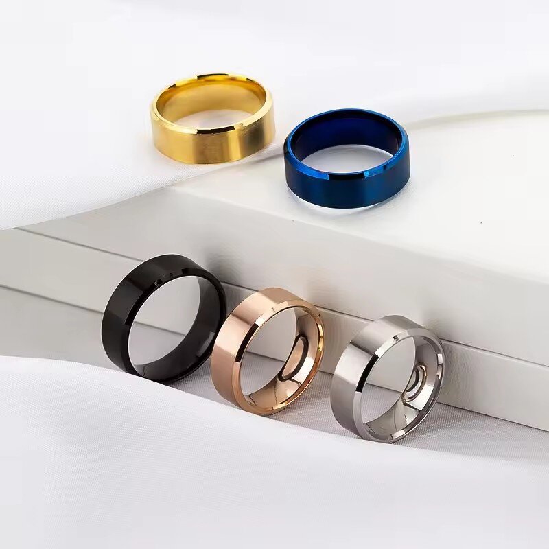 Bevel Edge Ring Factory - 8mm Stainless Steel Gold Blue Silver Black Plate Simple