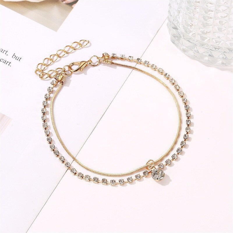 Tennis Anklet Factory - Lady Gold Bling Crystal Tennis Link Chain for Girl