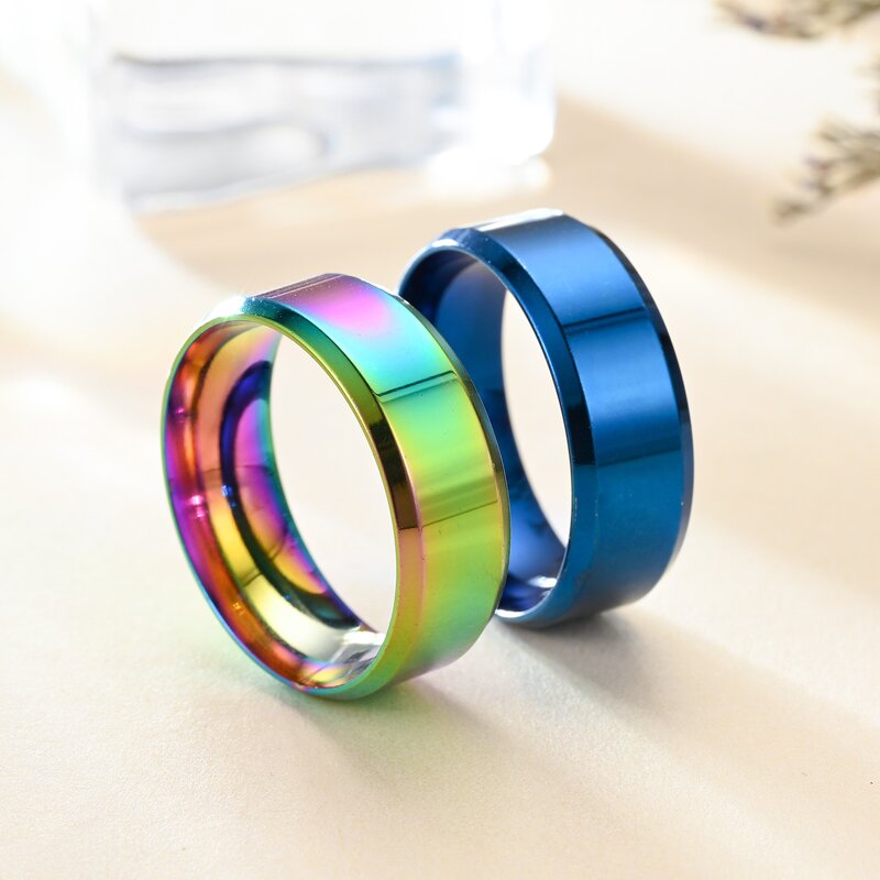 Bevel Edge Ring Factory - 8mm Stainless Steel Gold Blue Silver Black Plate Simple
