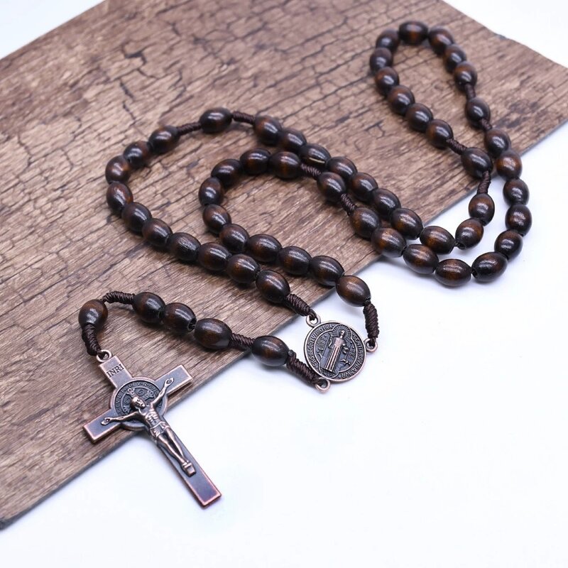 Wooden Rosary Necklace Factory - Natural Wood Cross Charm Catholic Christian Gift