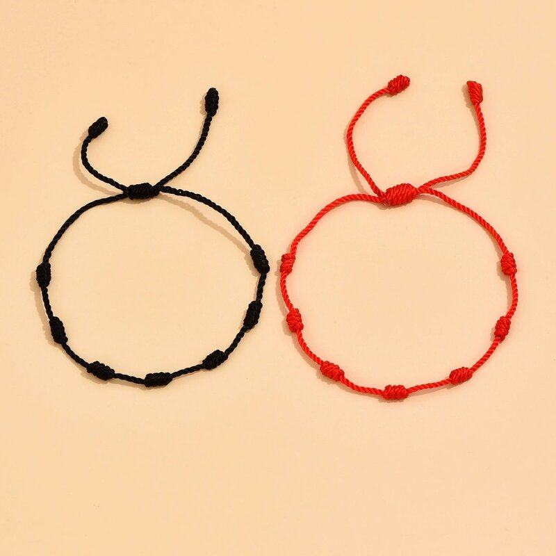 Macrame Anklet Factory - Handmade Lucky 7 Knots Red Black Cord Friendship Couple