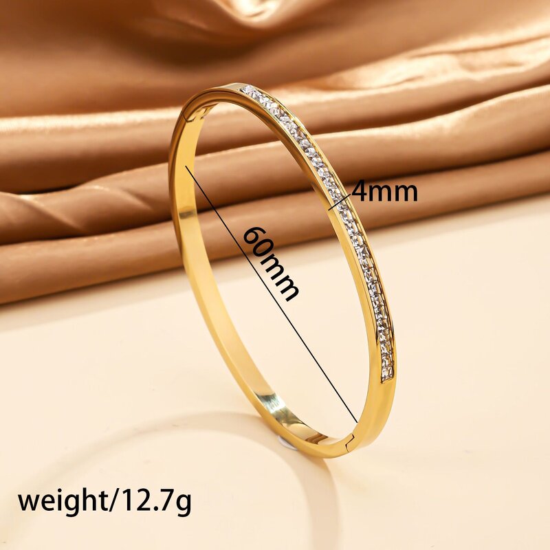 Cuff Bangle Factory - 4mm 18K Gold Plated Stainless Steel Zircon Open Bracelet