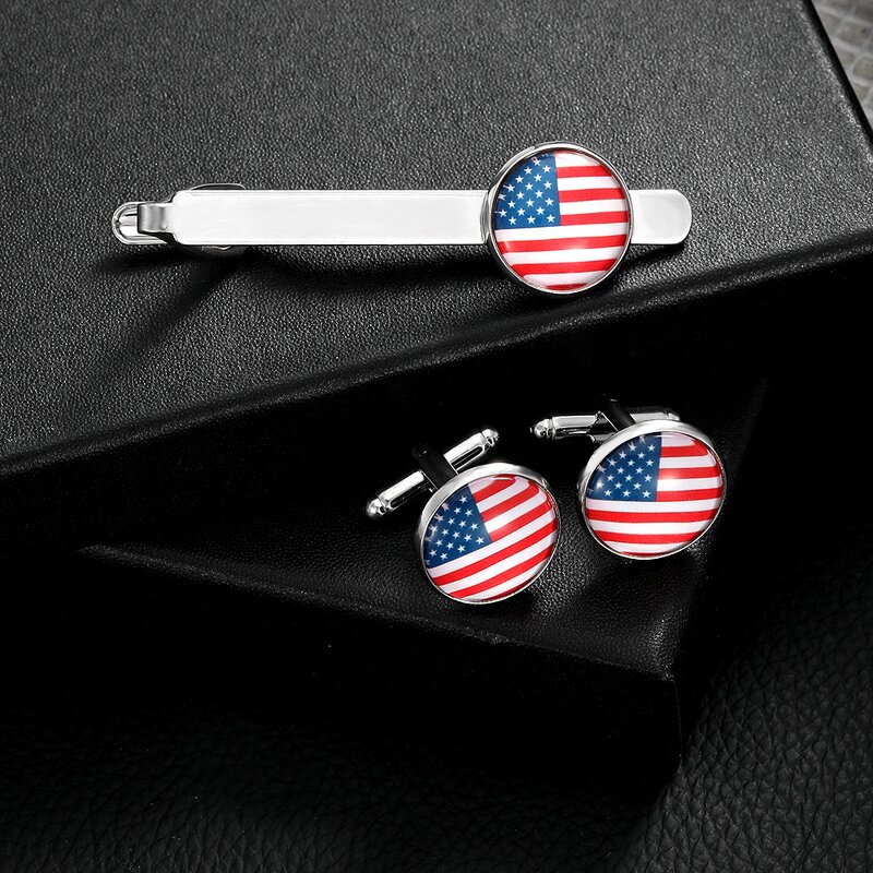 Cufflink Tie Clip Set Factory - 287 Country Flag Custom Cuff Links Tie Clips Set