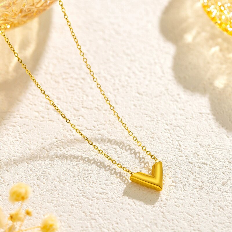 Jewelry Set Factory - Waterproof 18k Gold V Shape Pendant Necklace Earrings Set