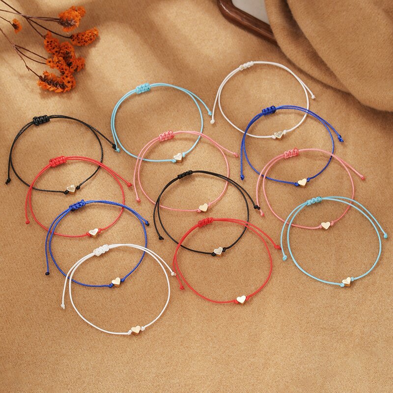 Macrame Bracelet Set Factory - 12 Pieces Multi-Color Heart Beaded Charm for Women