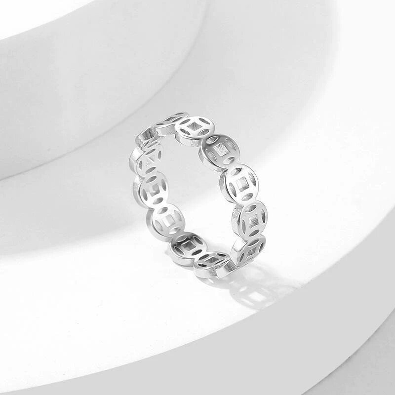 Coin Ring Factory - Manufacturer 6mm 18K Gold Black Stainless Steel Attract Wealth