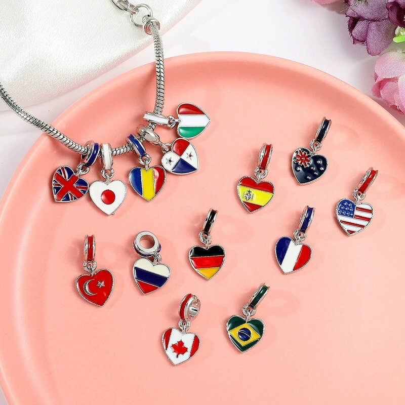 Country Flag Heart Charm Factory - Enamel Heart Shape Canada Australia Flag Charm