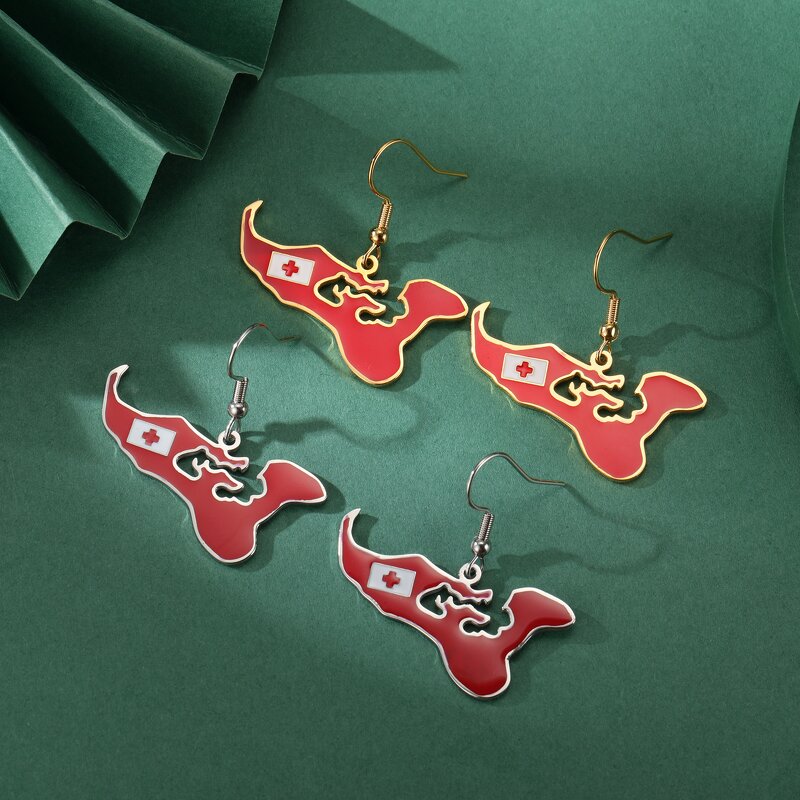 Country Flag Earrings Factory - Waterproof Stainless Steel Enamel Kingdom of Tonga