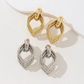 Geometric Earrings Factory - 18K Gold Silver Plated Diamond Shape Drop Statement