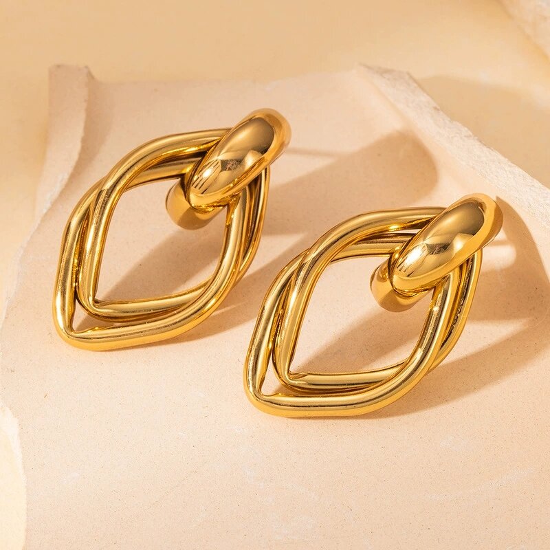 Hoop Earrings Factory - Waterproof 18K Gold Plated Geometric Diamond Leaf Drop
