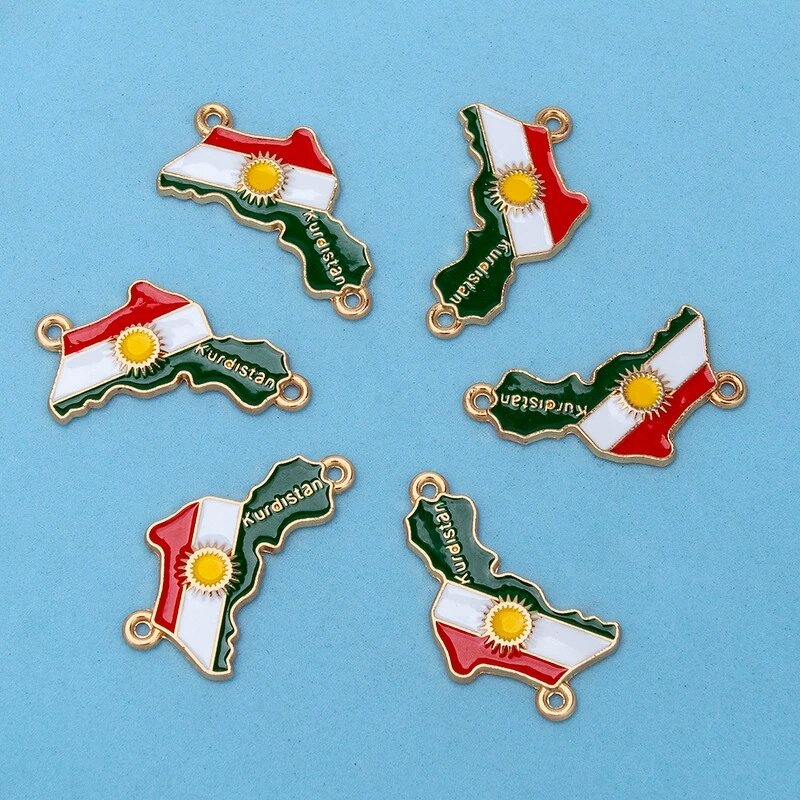Kurdistan Flag Charm Factory - Gold Plating Enamel Kurdistan Flag Map DIY