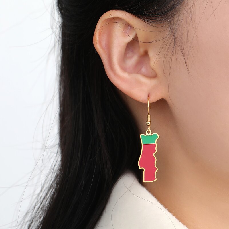 Country Flag Earrings Factory - Waterproof Stainless Steel Enamel Portugal Flag